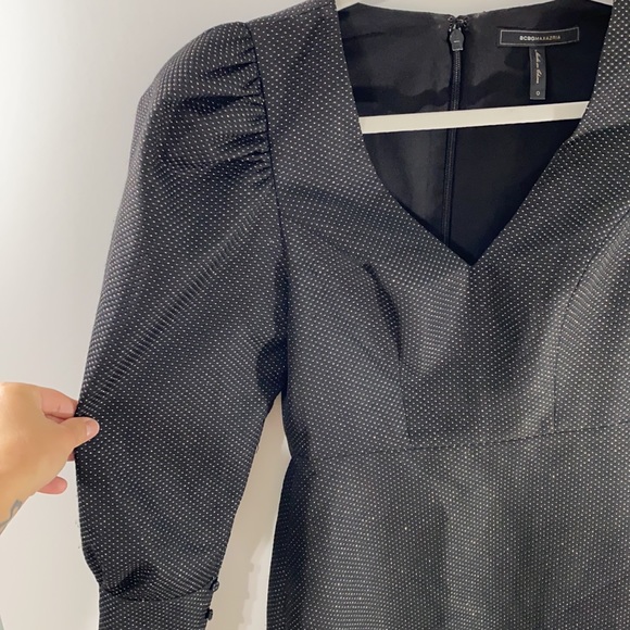 BCBGMAXAZRIA black mini dress with long puff sleeve and button cuff sleeves so 0 - Picture 8 of 14